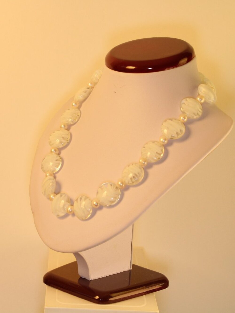 Gorgeous Vintage Murano Italian Glass with Fresh Water Pearl Bead 19" Necklace